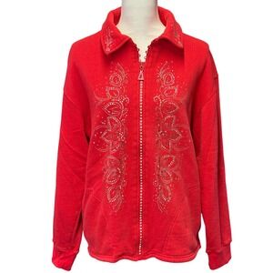 Get Lucky‎ USA Red Rhinestone Zip Jacket Womens S Bling Studded Sweatshirt